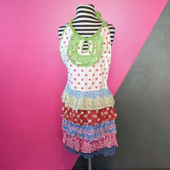 Matilda Jane Dresses & Skirts - Multi Colored Ruffled Apron Halter Top Neck